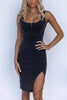 Side Slit Washed Scoop Neck Denim Dress