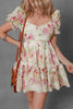 Floral Bubble Sleeve Sweetheart Neck Ruffle Mini Dress